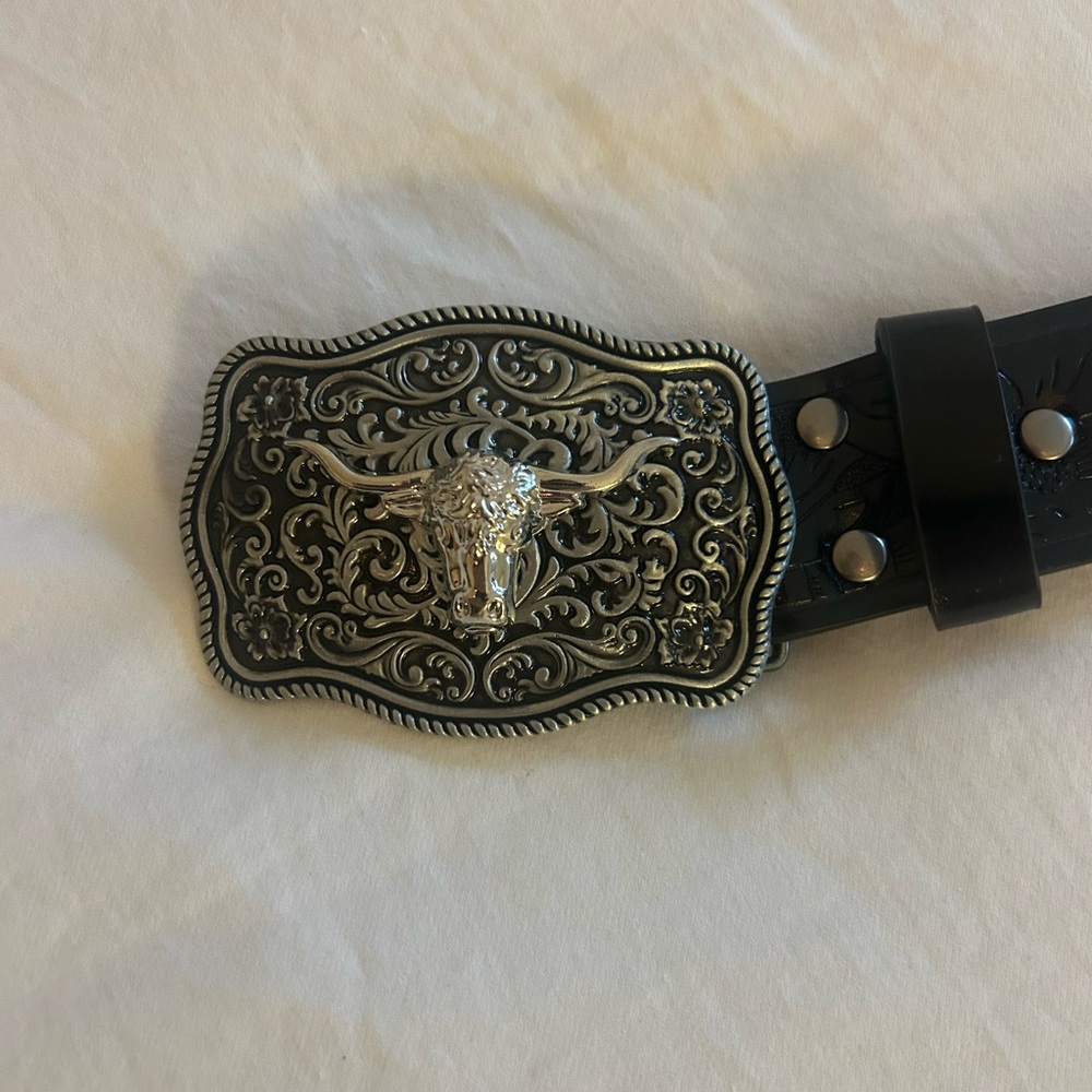 Black Leather Belt with Silver Buckle
